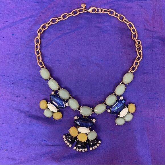 J. Crew colorful modern statement necklace with brass hardware - Picture 1 of 6